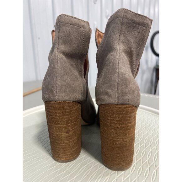 Jeffrey Campbell Oath Peep Toe Bootie Women 10 Stacked Heels Tan Bohemian Modern - Picture 3 of 10
